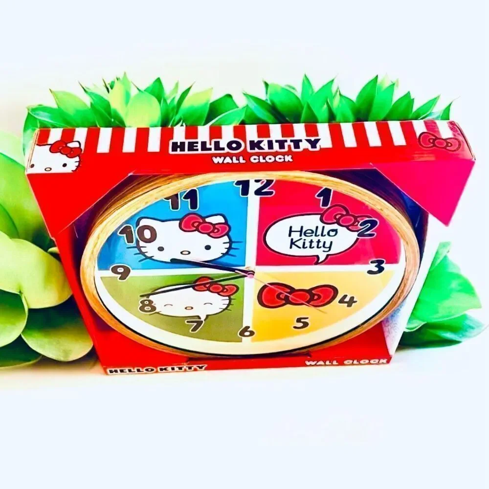 NWT Gorgeous Huge Sanrio 16”D Red Blue Yellow Green Hello Kitty Wood Wall Clock